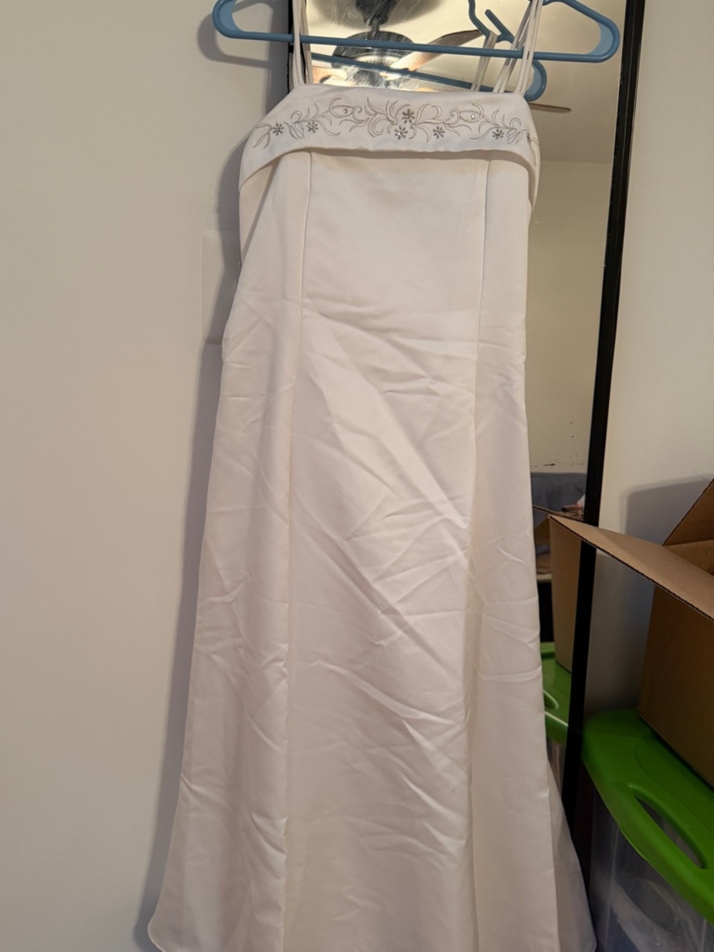 White ivory satin Embroidered Bodice Gown